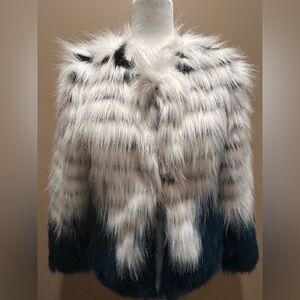 Elliatt Teal and White Felice Jacket Luxurious Faux Fur